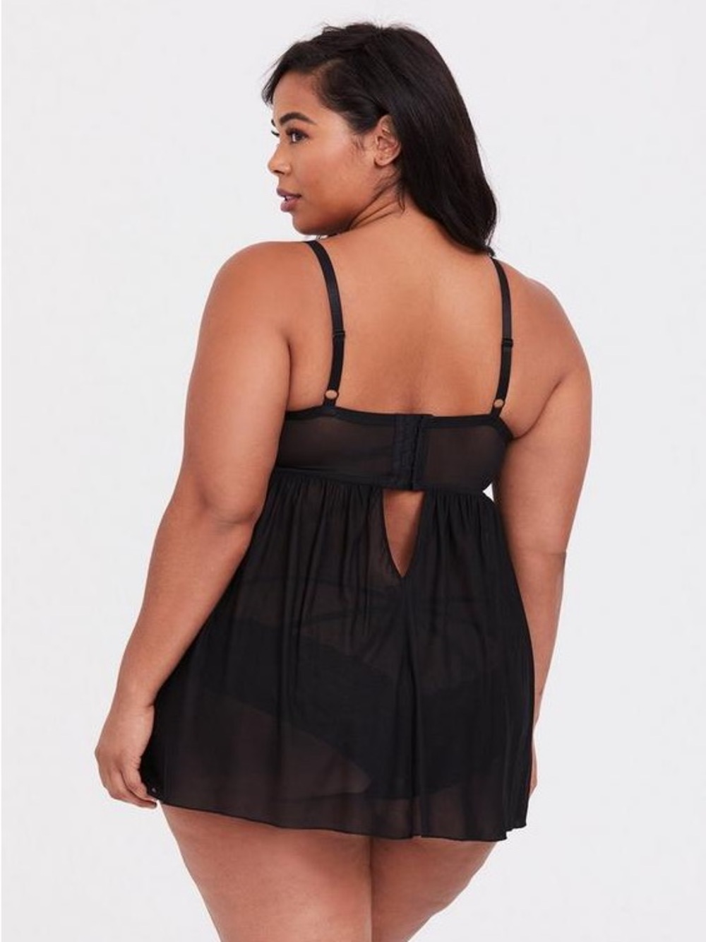 Torrid Plus Size Strappy Lace Babydoll Nightdress - Black & Blue - Picture 2 of 4